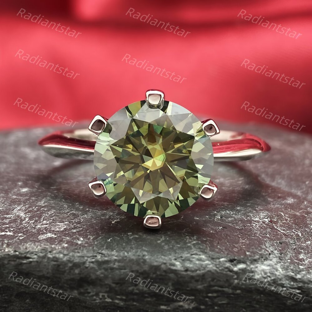 NEW Certified 3 ct. t.w. Dark Blue Green Moissanite Solitaire 6 Prong Ring